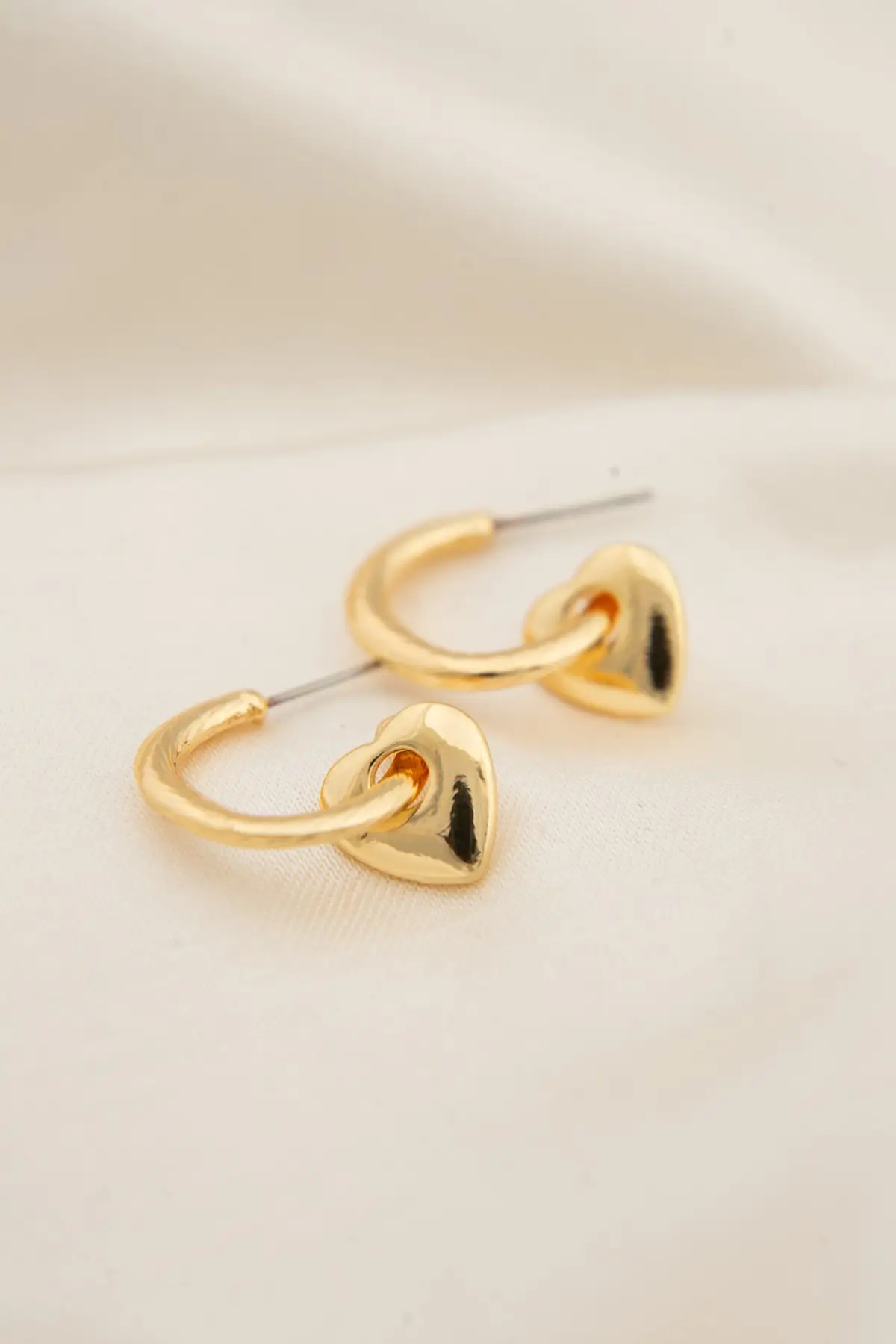 Heart Detailed Ring Model Hanging Earrings, Gold Color, New Season, Stylish Jewelry, For Special Occasions, Free Shipping,