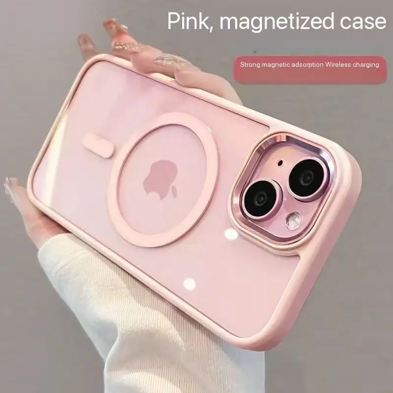 

New Pink Transparent Acrylic Case for iPhone 16 15 14 13 12 11 Pro Max 16 Plus Hard Shockproof Powerful Magnetic Magsafe Cover