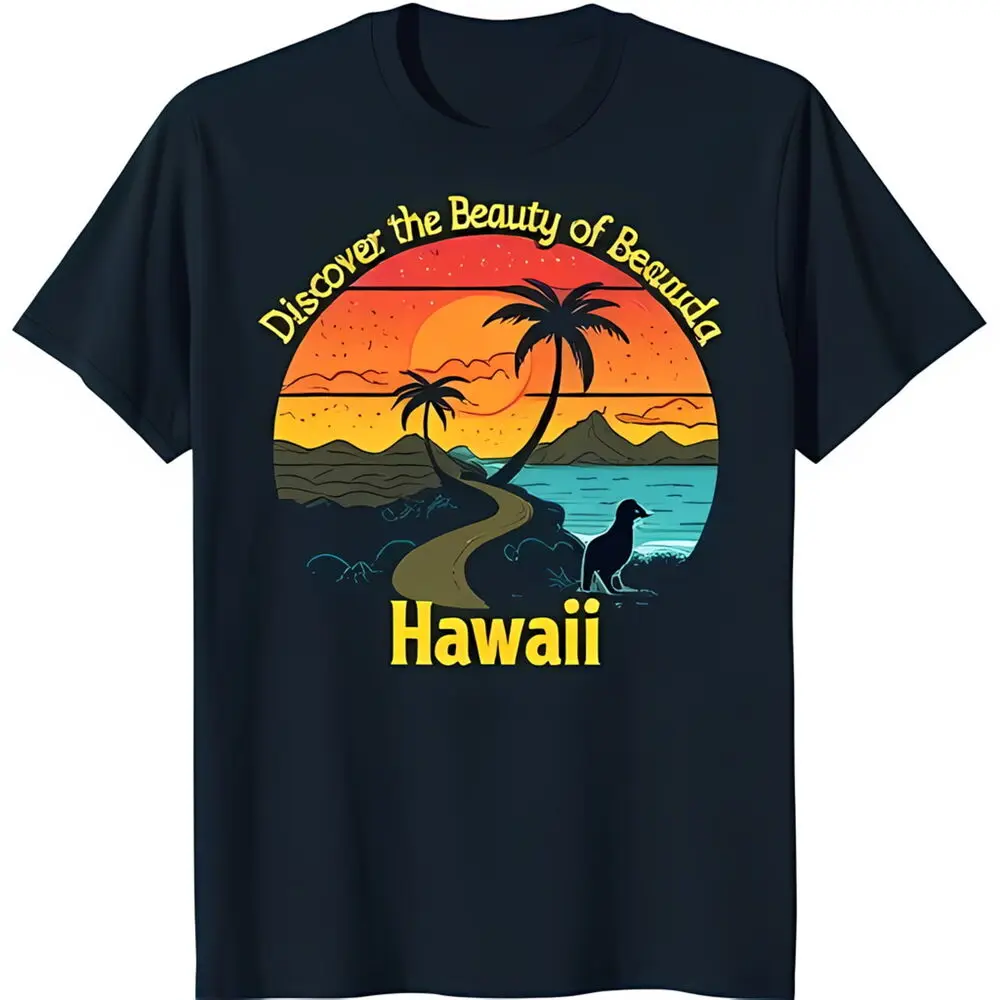 

Vibrant Sunset Graphic on Black T-Shirt Tropical Island & Dog