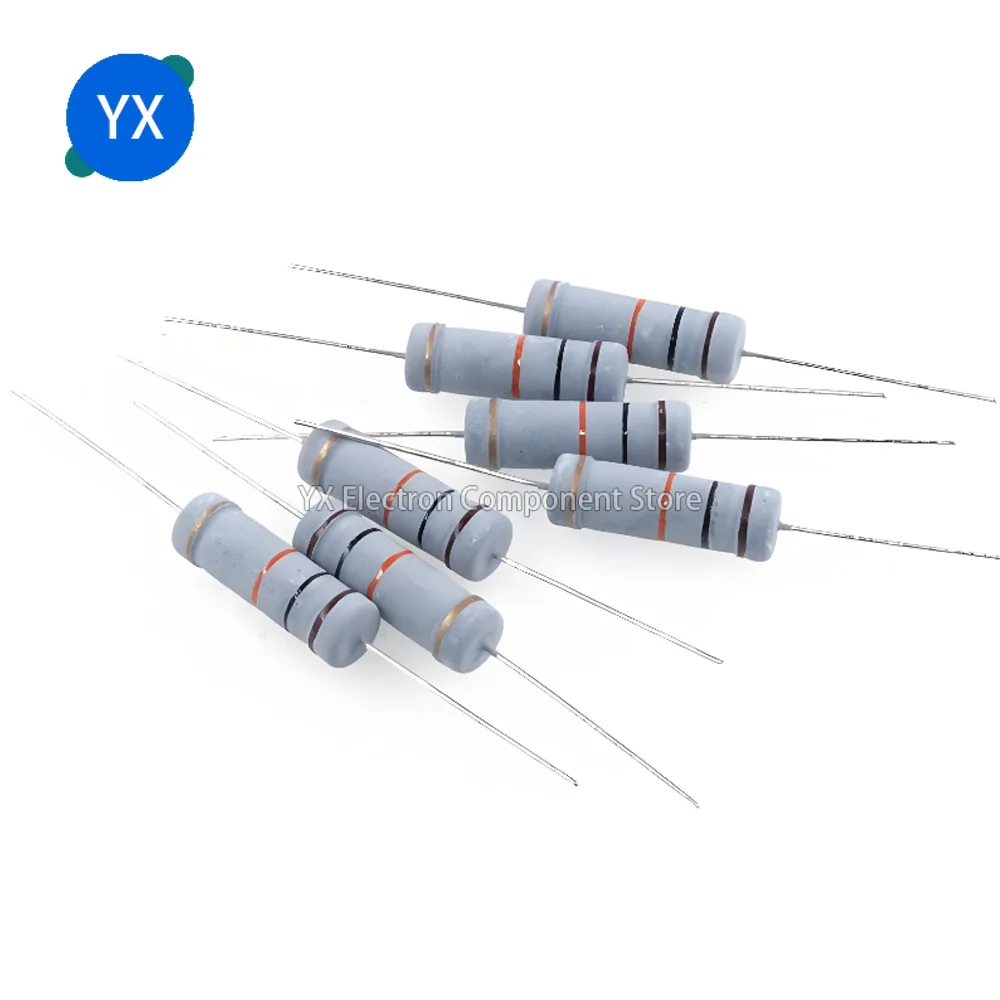 50PCS 5W Carbon Film Resistors 5% Ring Power Resistor 0.1~10M 2 3.3 10R 22 36 47 68 100 220 330 470 1K 2.2K 10K 22K 4K7 100KOhm