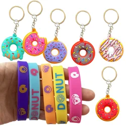 Donut Party Favors for Girls Donut Keychain Silicone Wristband Sweet Donut Birthday Party Supplies for Boys Girls Party Gift