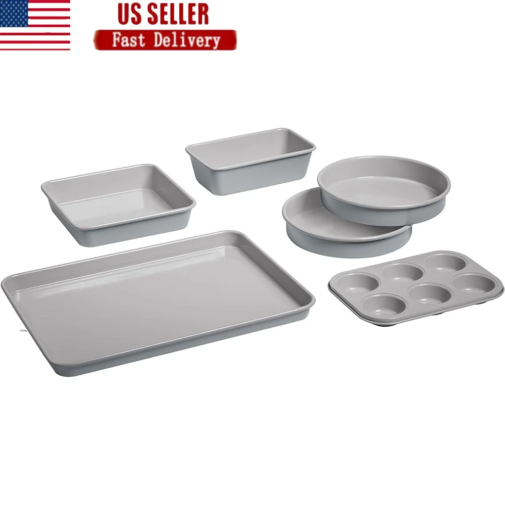

Chef's Classic 6-Piece Nonstick Bakeware Set Carbon Steel Ceramic Dishwasher Safe Kitchen Essentials Heavy Gauge Cookware