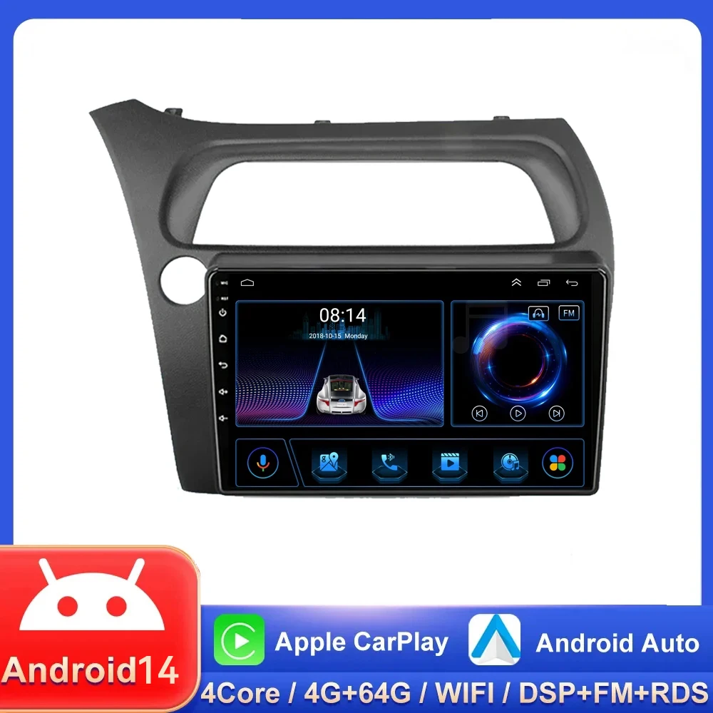 

Автомагнитола на Android 14 для Honda Civic Hatchback 2006-2007, 2011-, мультимедийный видеоплеер, навигация, BT, GPS, беспроводной, для Carplay, 4G, Wi-Fi