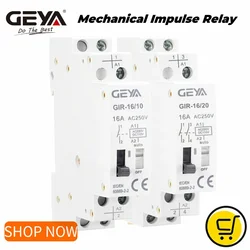 GEYA GIR Mechanical Impulse Relay Household Bistable Latching Auto Control Relay 1P 2P 16A 1NO 2NO Coil 230V AC 110V DC