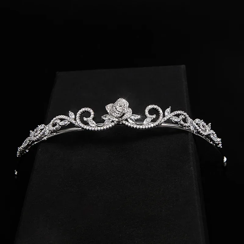 Jade Angel Romantic Flower Rose Crown Stylish Chic Sparkling Cubic Zirconia Wedding Banquet Tiara Hair Accessories for Women