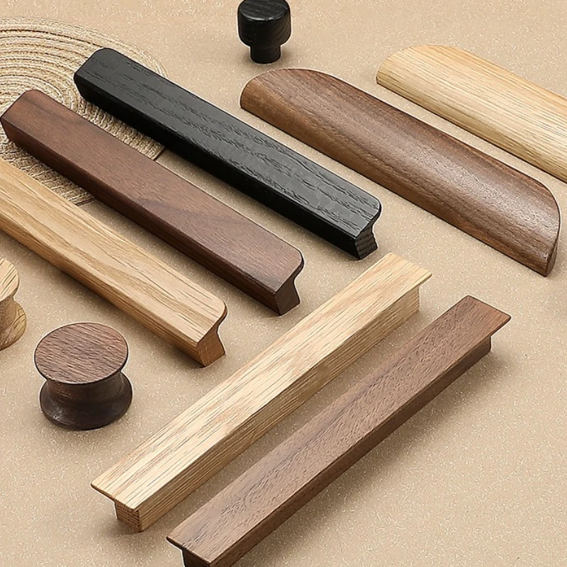 1Pcs Kitchen Hardware Extended Walnut Cabinet Drawer Kitchen Handles High-end Natural Wood Wind Wooden Wardrobe Door Handles