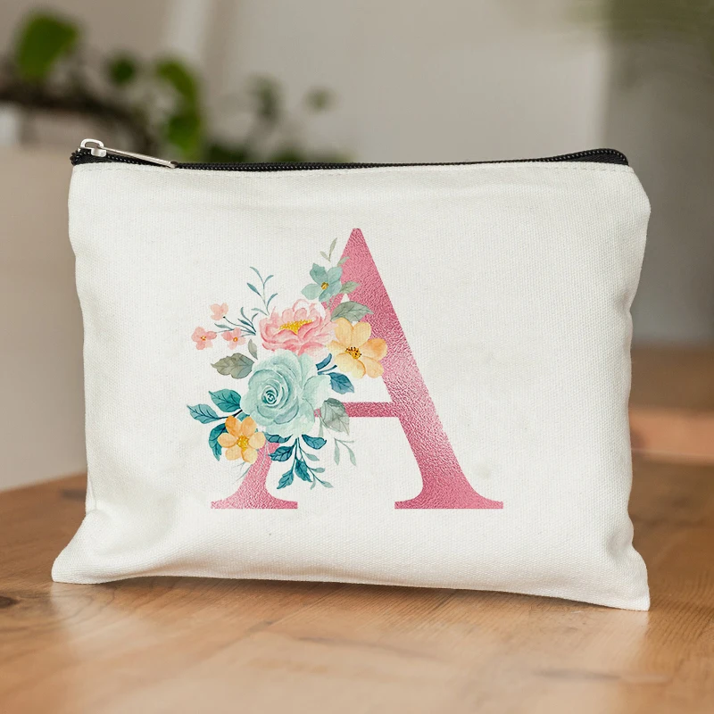 Floral Initials A-Z Pattern Women Cosmetic Bag Unique Gifts for Teachers Friends Students Bridesmaids Toiletry Bag Organizer Bag