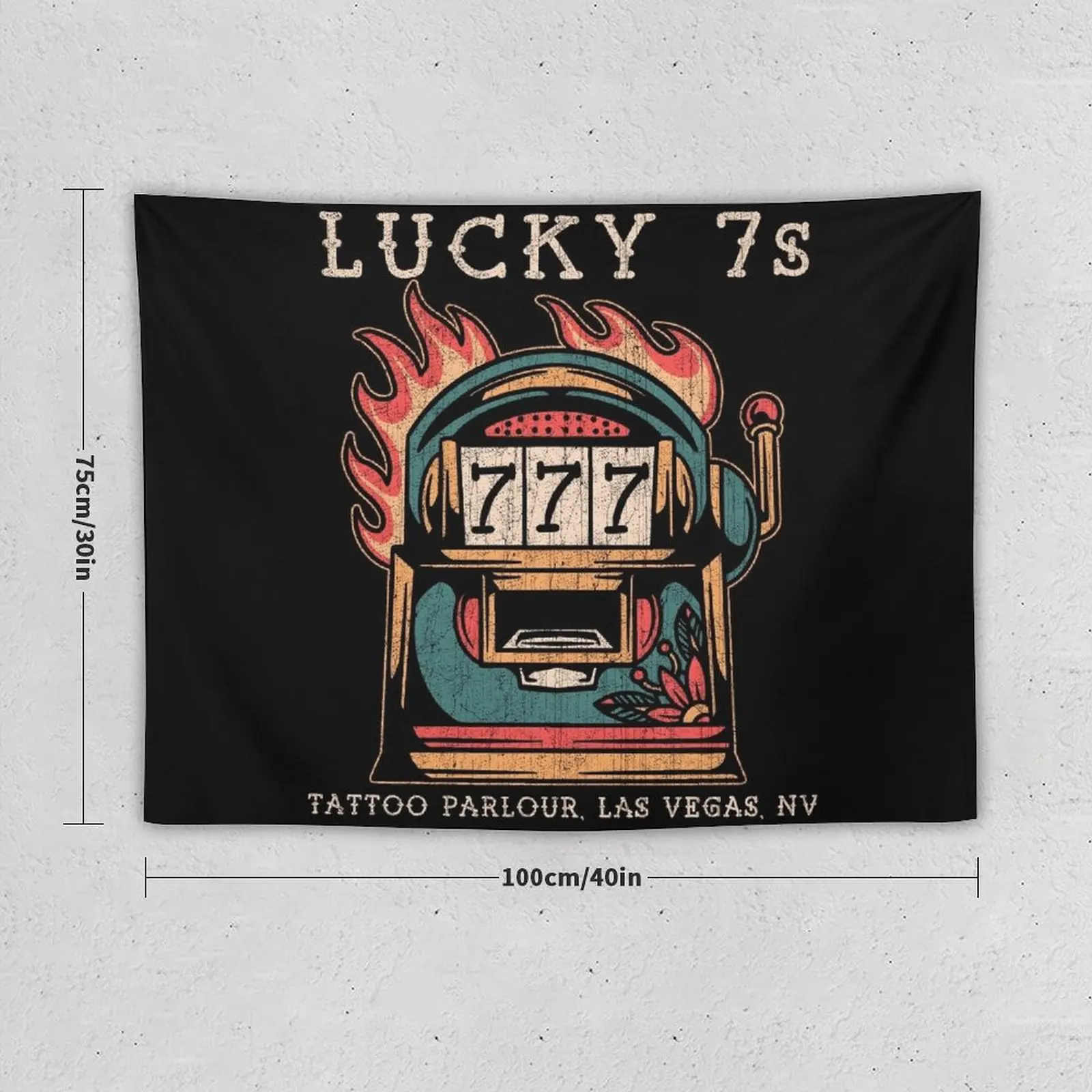 Lucky 7s Tattoo Studio, Las Vegas, Nevada, Old School Slot Machine Tattoo Tapestry Cute Room Decor Custom Wall Art Tapestry