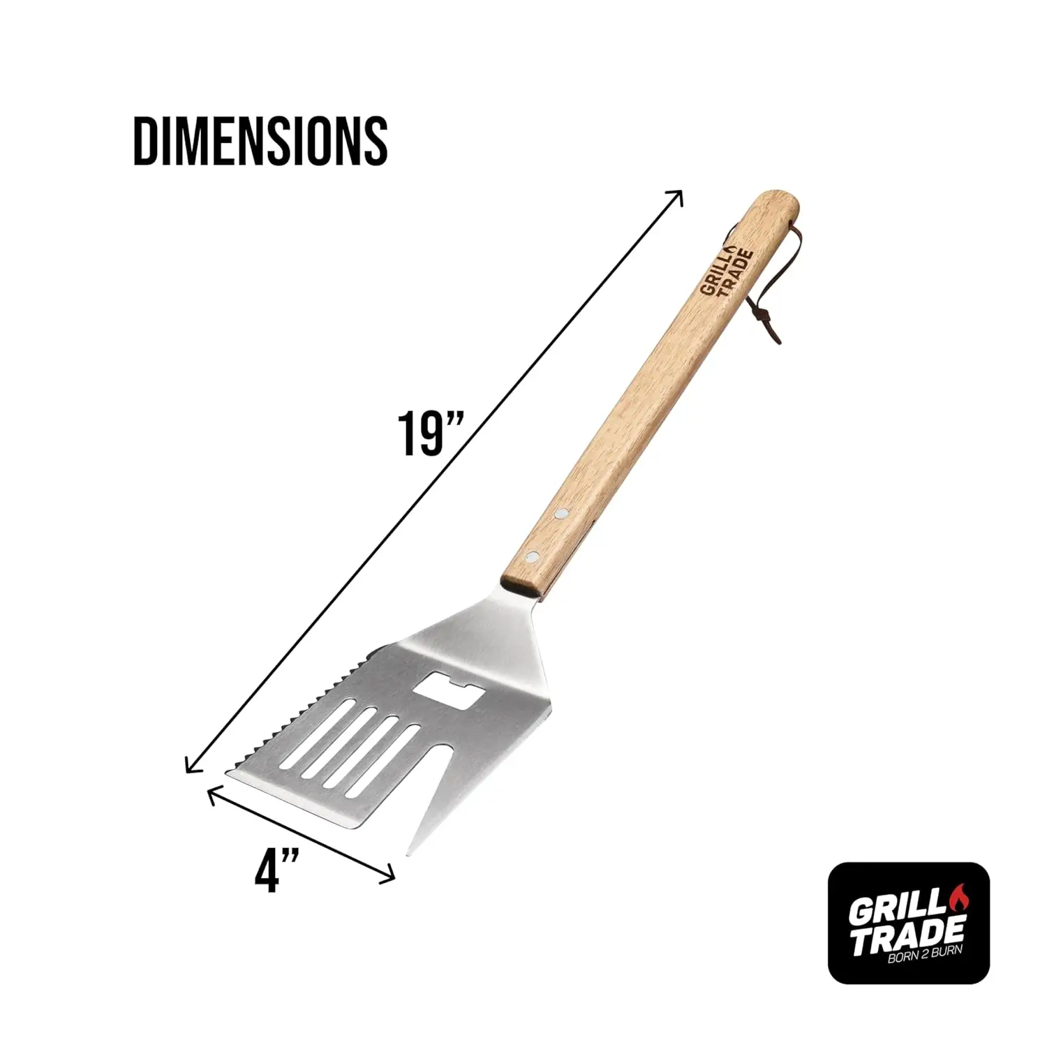 5-in-1 Grill Spatula with Knife, Fork, Tenderizer, Bottle Opener & Turner - 19' Wooden Handle BBQ Tool