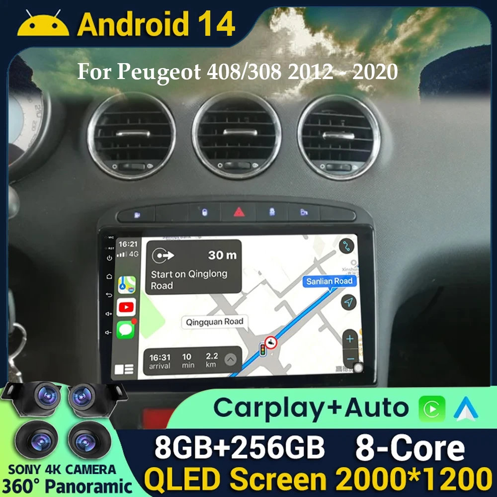 

Android 14 For Peugeot 408 1 2012 - 2020 For Peugeot 308 1 T7 2007 - 2015 Black Car Radio Multimedia Video Player Navigation GPS