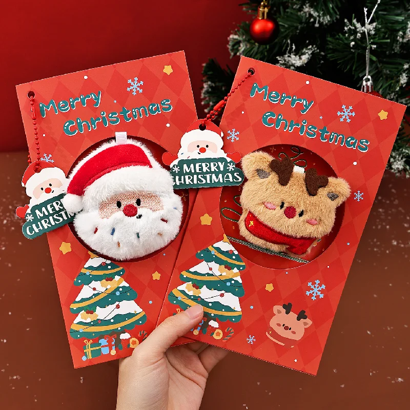 Merry Christmas Greeting Cards plush toy with Envelopes Stickers Folding Type Cartoon Gift Cards Christmas Decoration Supplies