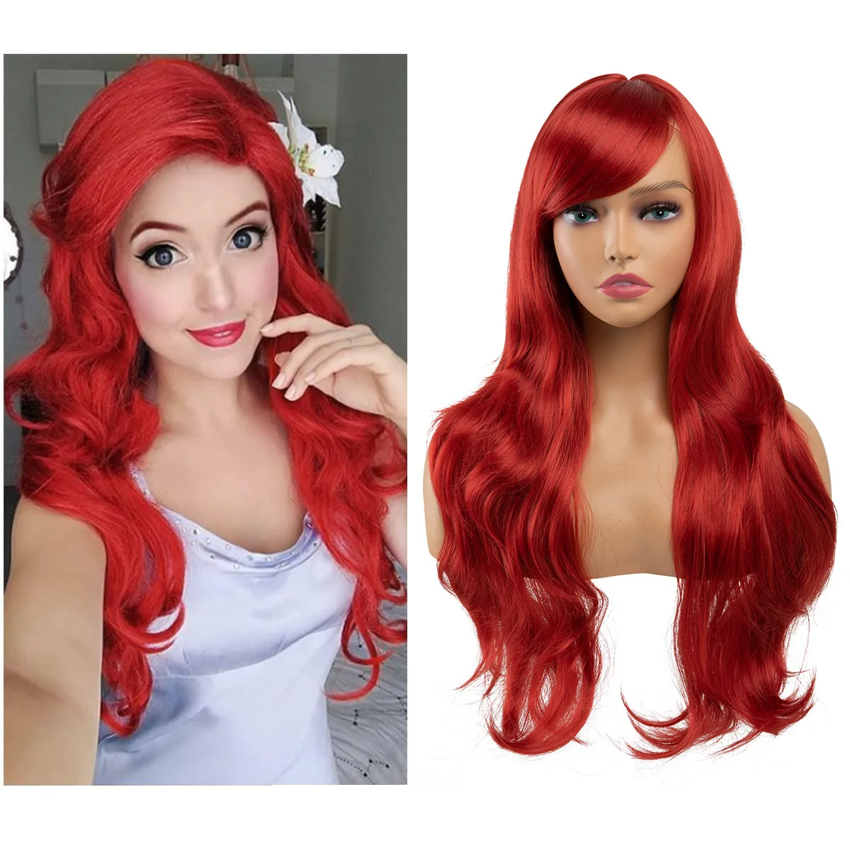 Kids Girls Princess Dress up Anime The Little Mermaid Princess Ariel Cosplay Wig Party Stage Synthetic Wig Red Wavy Hair