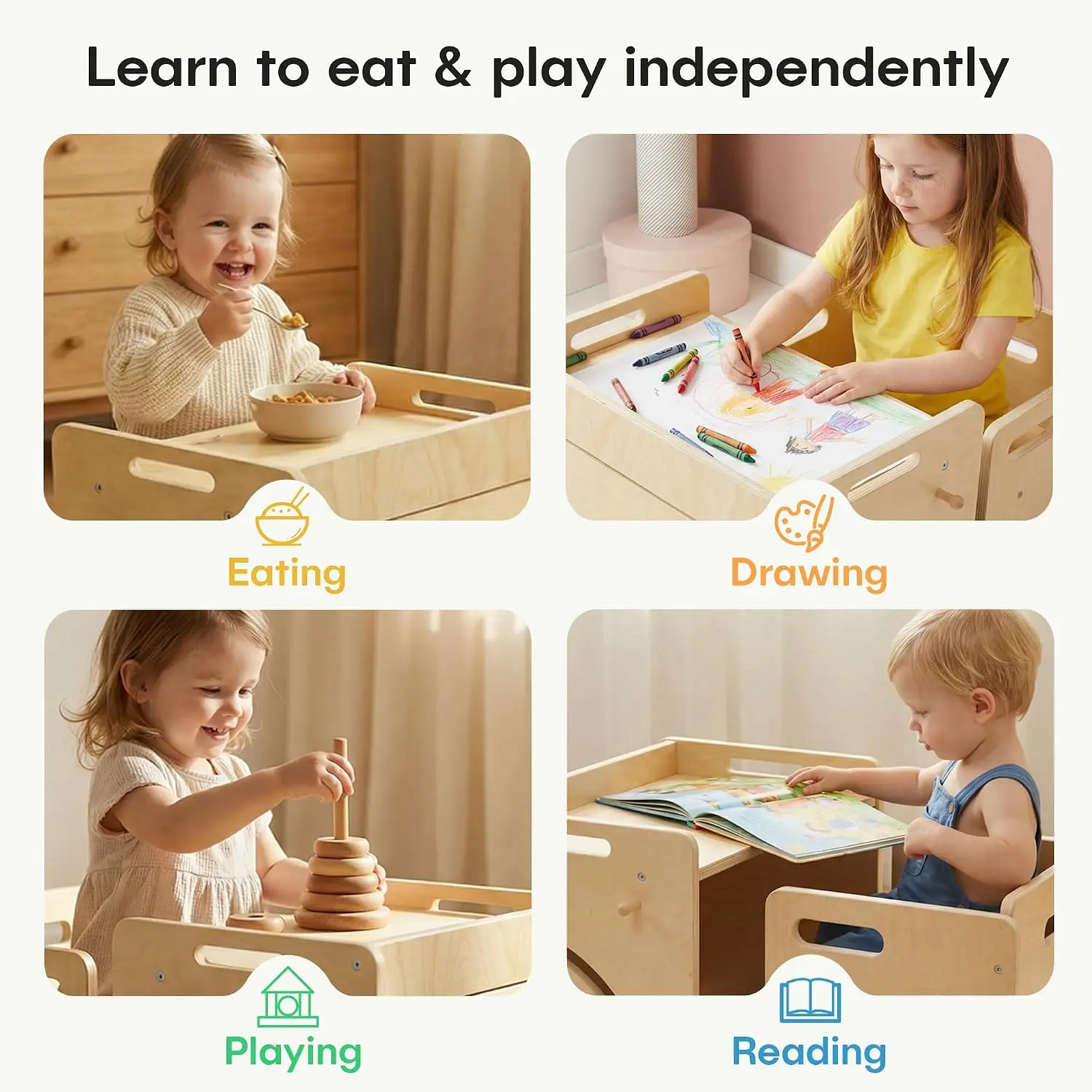 Montessori Table and Chair Set - Adjustable Toddler Weaning Table with Storage Box & Table Mat, Baby Furniture Gift for 1-3 Year Old Kids Learning, Play and Mealtime view 5