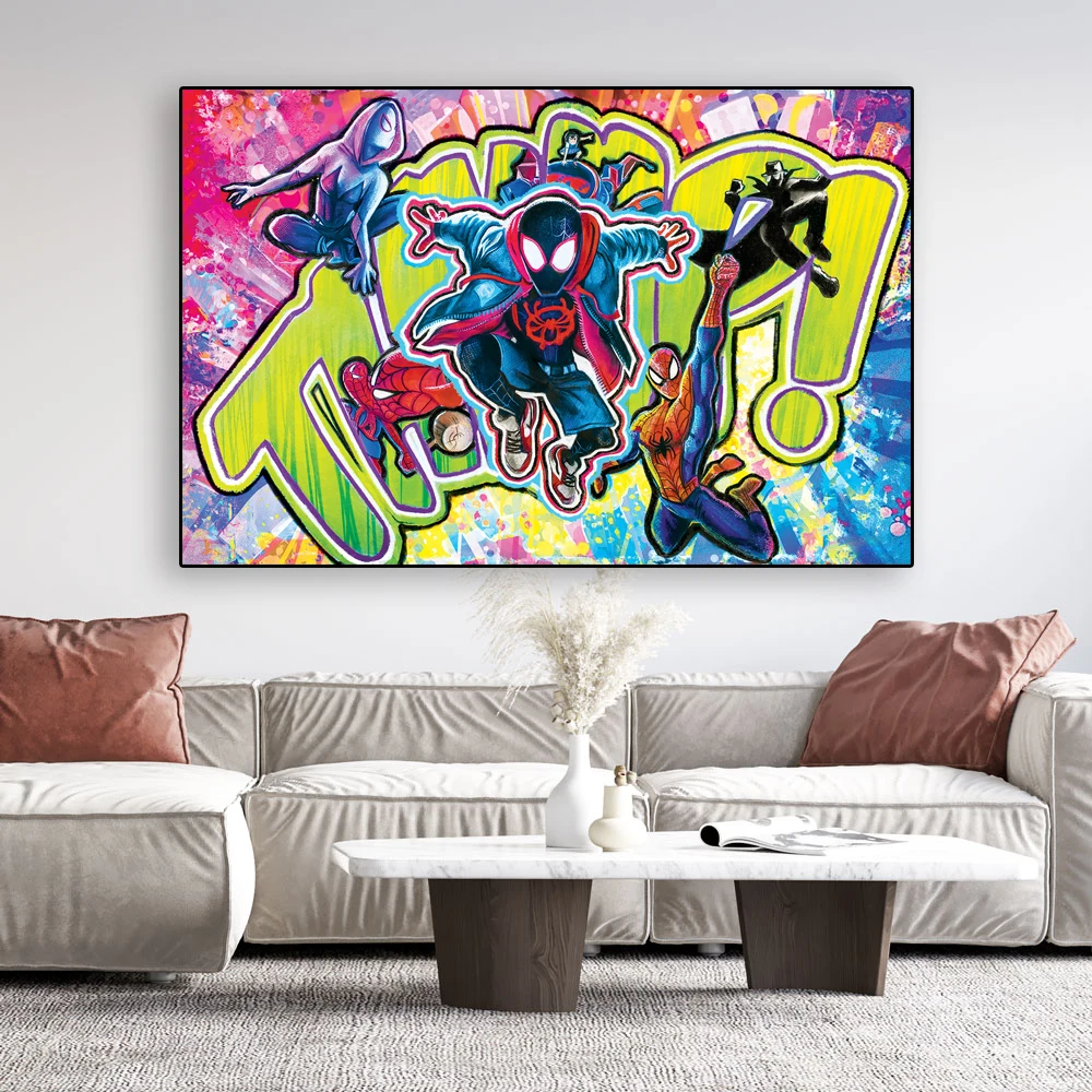 

MINISO Spiderman Art Print On Canvas Superhero Wall Art Poster Chalk Art Canvas Poster For Marvel Theme Room Kid Room Home Decor