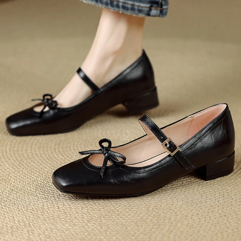 Classic Mary Jane Shoes for Women Square Low Heel Ankle Strap Black Party Ladies Dress Shoes Comfortable Good Quality