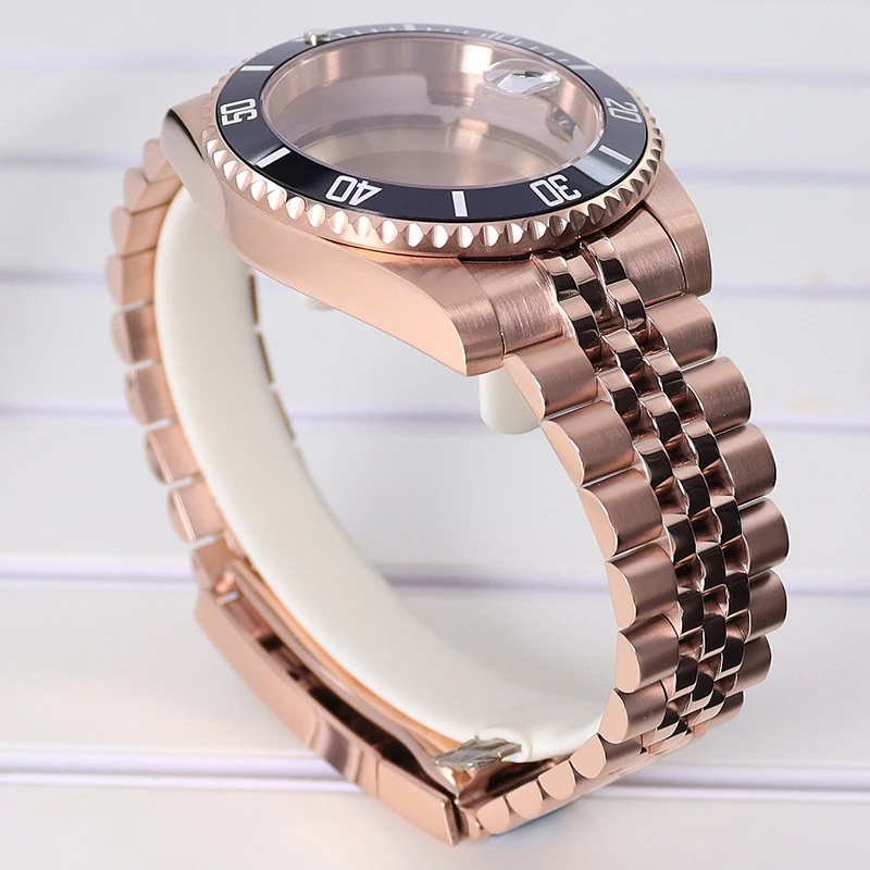 Roségold 40mm NH35 Uhrengehäuse Wasserdicht für NH35 SUB NH36 GMT NH34 NH70 NH72/Miyota 8215/ETA 2824 Gehäuse Jubilee-Armband 20mm – Detail 8