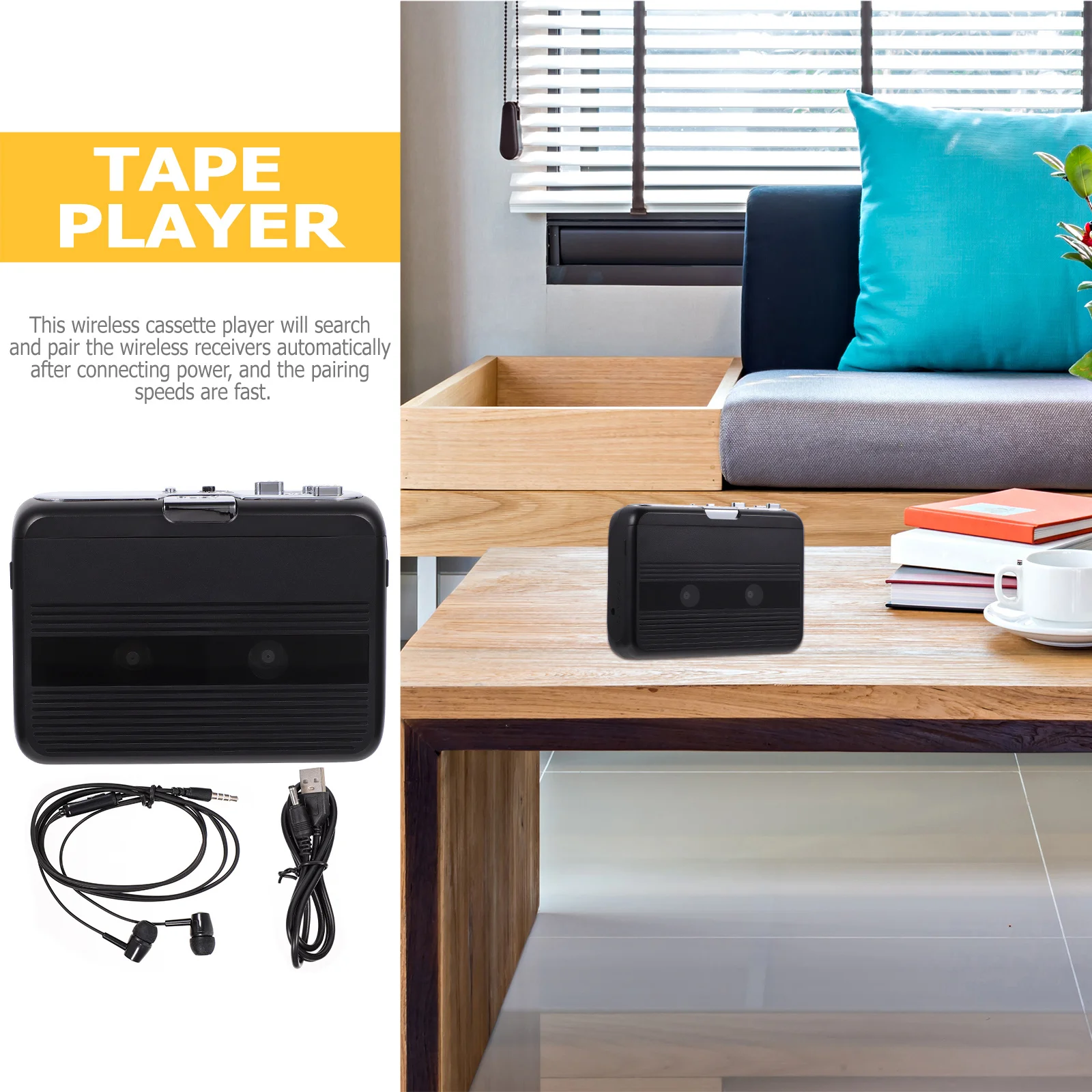 1Pcs Wireless Cassette Player Portable Stereo Tape Radio Personal Wireless Transmitter Lightweight ABS Metal