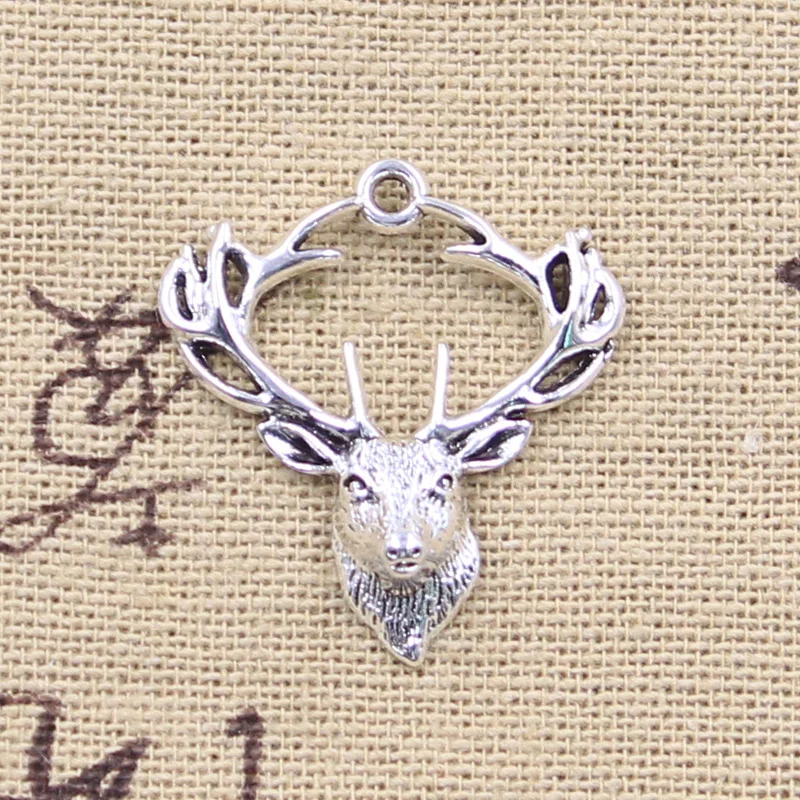 20 sztuk Charms dekoracje Buck głowa jelenia 28x25mm antyczne srebro kolorowe wisiorki DIY rzemiosło dokonywanie ustaleń Handmade biżuteria tybetańska
