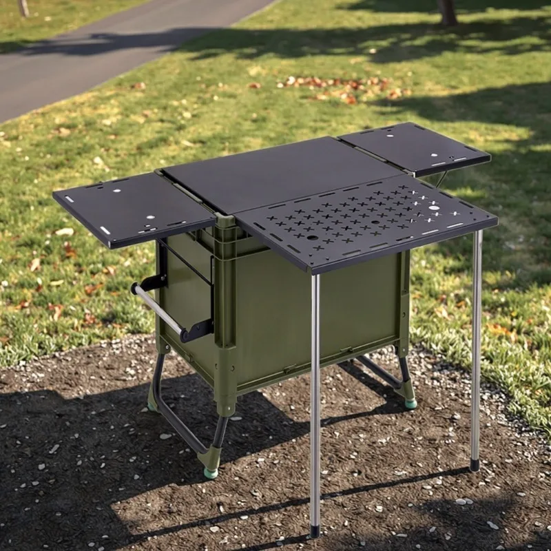 

Green Modern High Quality Portable Outdoor Camping Storage Large Capacity Flip Stainless Steel Desktop Folding Box