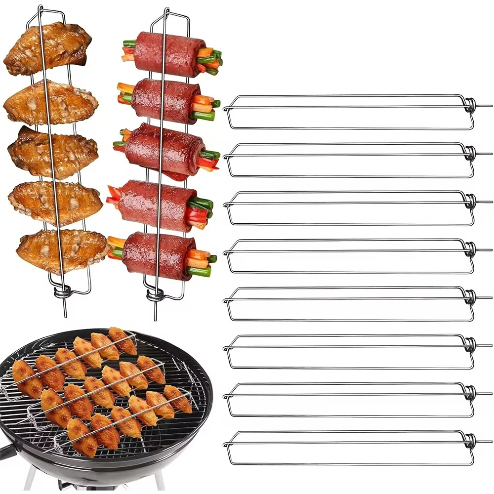 Rieles de Acero Inoxidable para Asar Alas de Pollo, Juego de Rieles Metálicos para Asar Alas de Pollo para una Cocción Uniforme, Barbacoa al Aire Libre y Picnic