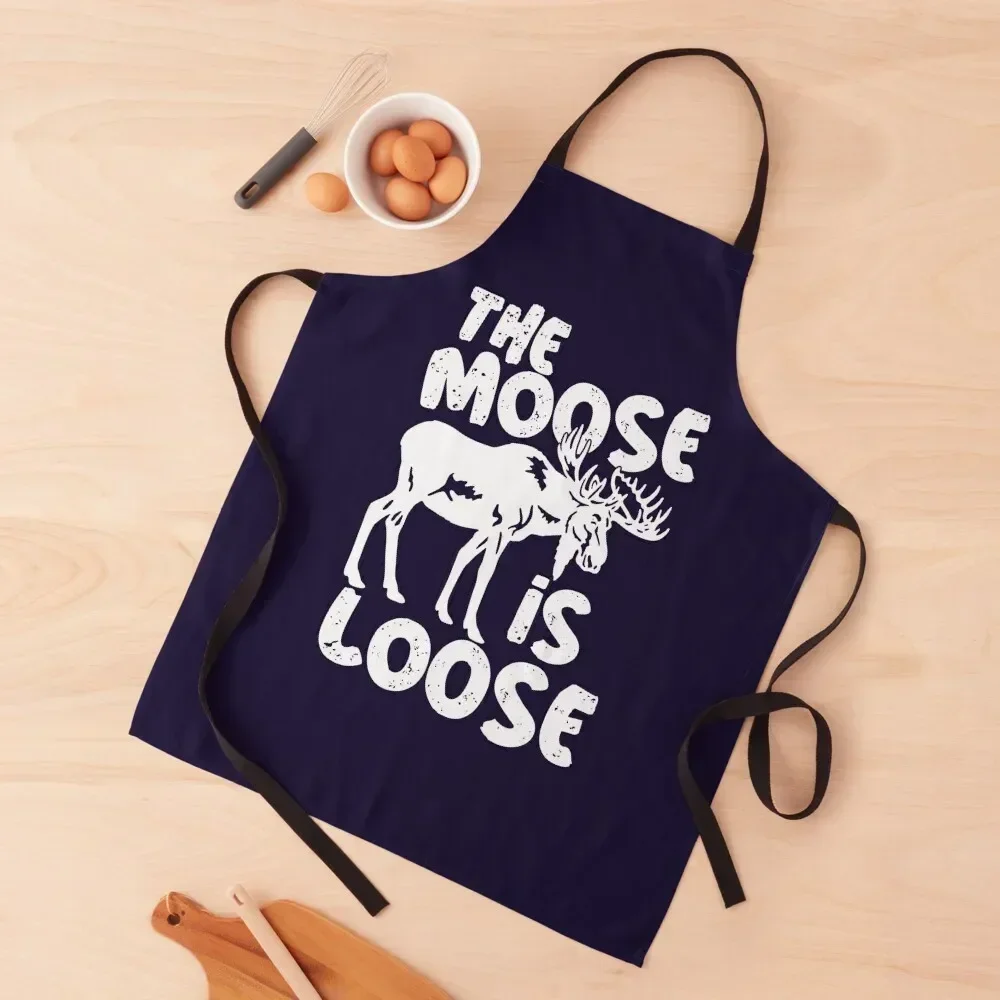 

Funny Bull Moose Pun The Moose is Loose Apron For Women For Hairdresser Apron