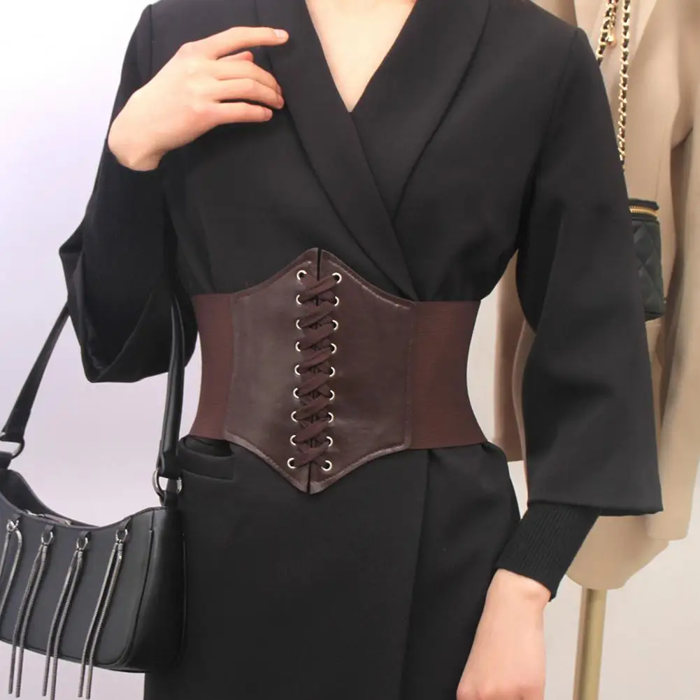 Solid Color Elastic Women Corset Exquisite Shaping Craftsmanship Faux Leather Lace-up Wide Belt Clothes Accessories