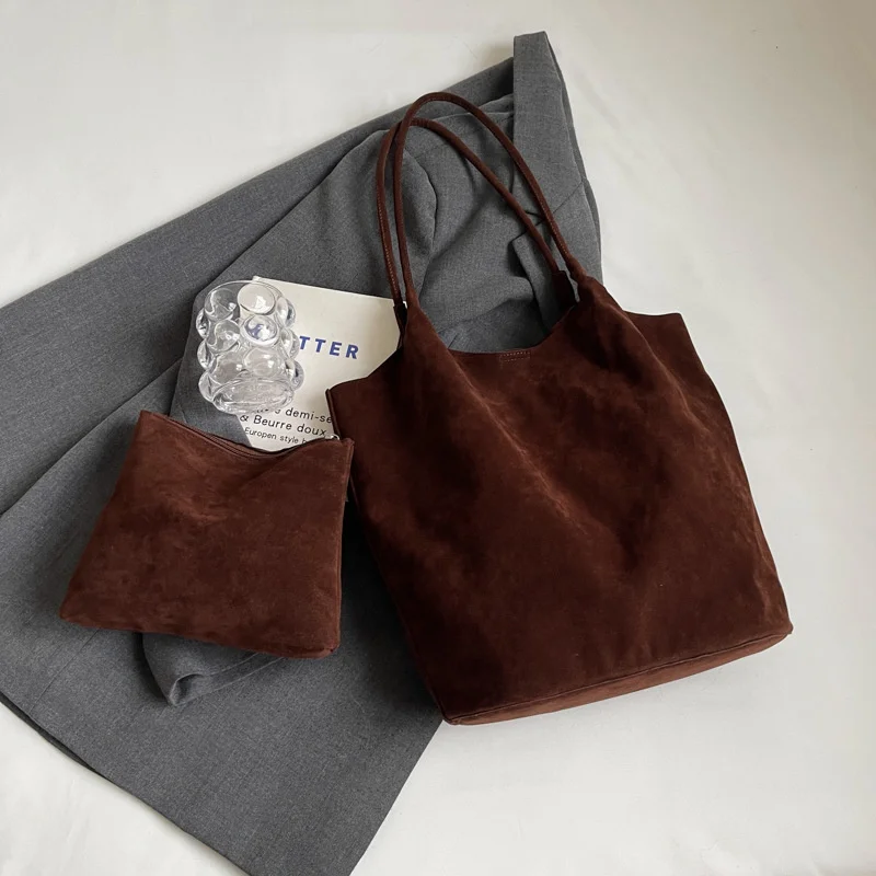 Retro-Damen-Umhängetasche aus Wildleder, neue einfarbige Farben, hohe Kapazität, lässige Tragetasche mit Reißverschluss, vielseitiges Nähgarn zum Basteln – Detail 27