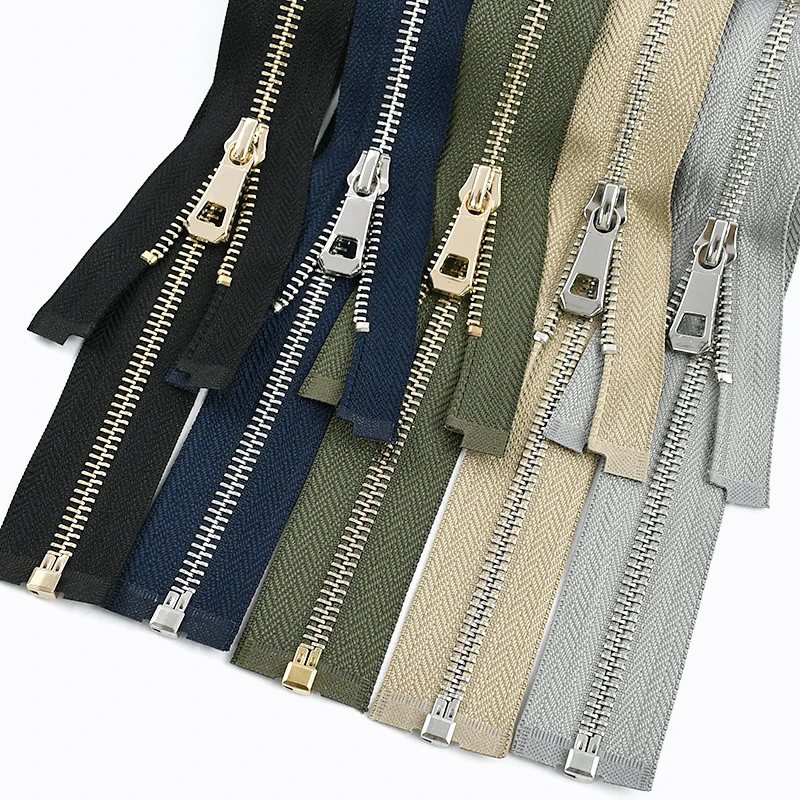 35-85cm 5 #   Fermetures à glissière en métal pour sacs, 1/2 pièces, réparation de couture, fermetures à glissière, dents en or et argent, fermeture à extrémité ouverte, fermeture éclair pour vêtements de remplacement