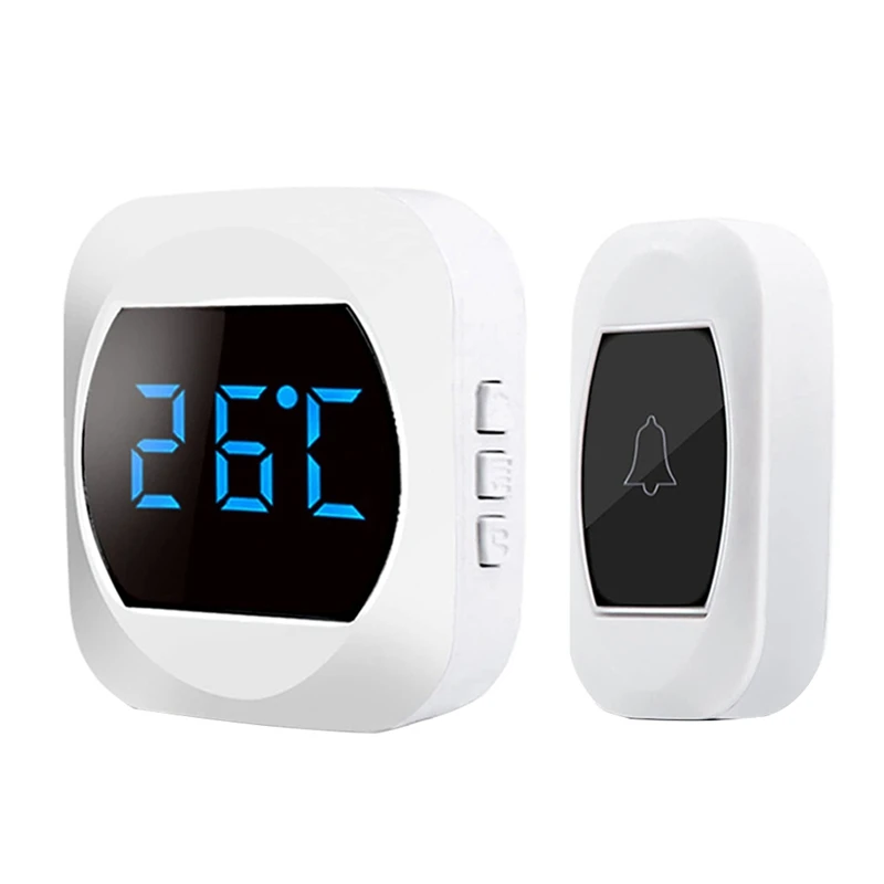 

Wireless Doorbell With Plug In Receiver And Button Transmitter + Room Thermometer With Temperature Display US Plug