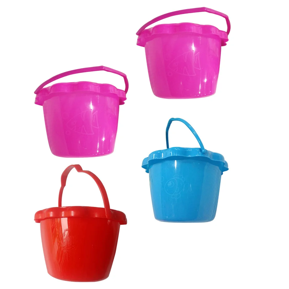 4 pcs Plastic Sand Buckets For Kids Durable Pp Material Smooth Handle Bright Colorful Design Play Sandbox Fishing
