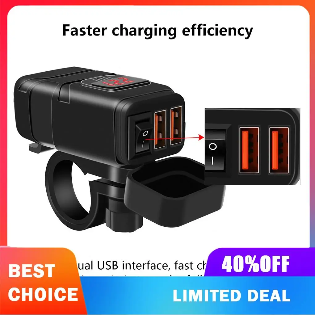 

Motorcycle Handlebar Charger Socket Detachable Button Switch Waterproof Power Outlet Charging Adapter Voltmeter Part