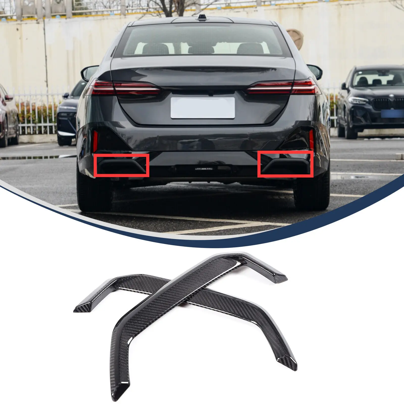 Car Rear Lower Bar Bumper Side Lip Trim Strip For BMW 5 Series i5 G60 Sport Version 2024-2025 Carbon Fiber Cover Accessories