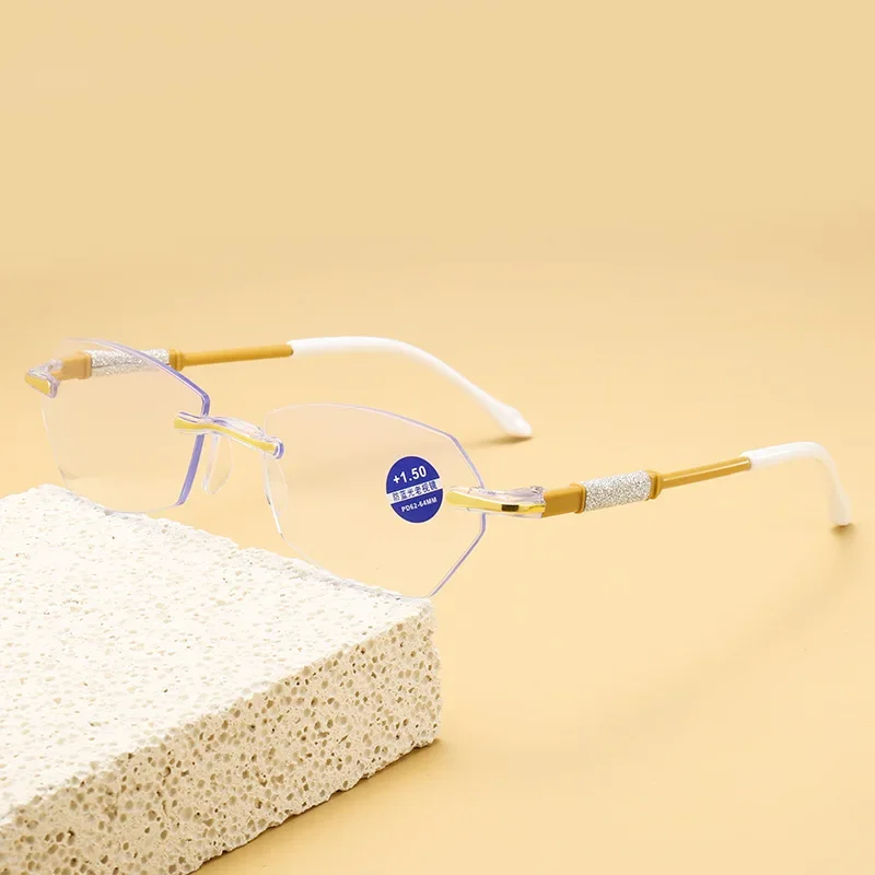 New Rimless Reading Glasses for Men Women Fashion Transparent Far Sight Eyeglasses Classic Diamond Cut Presbyopia Eyeglasses