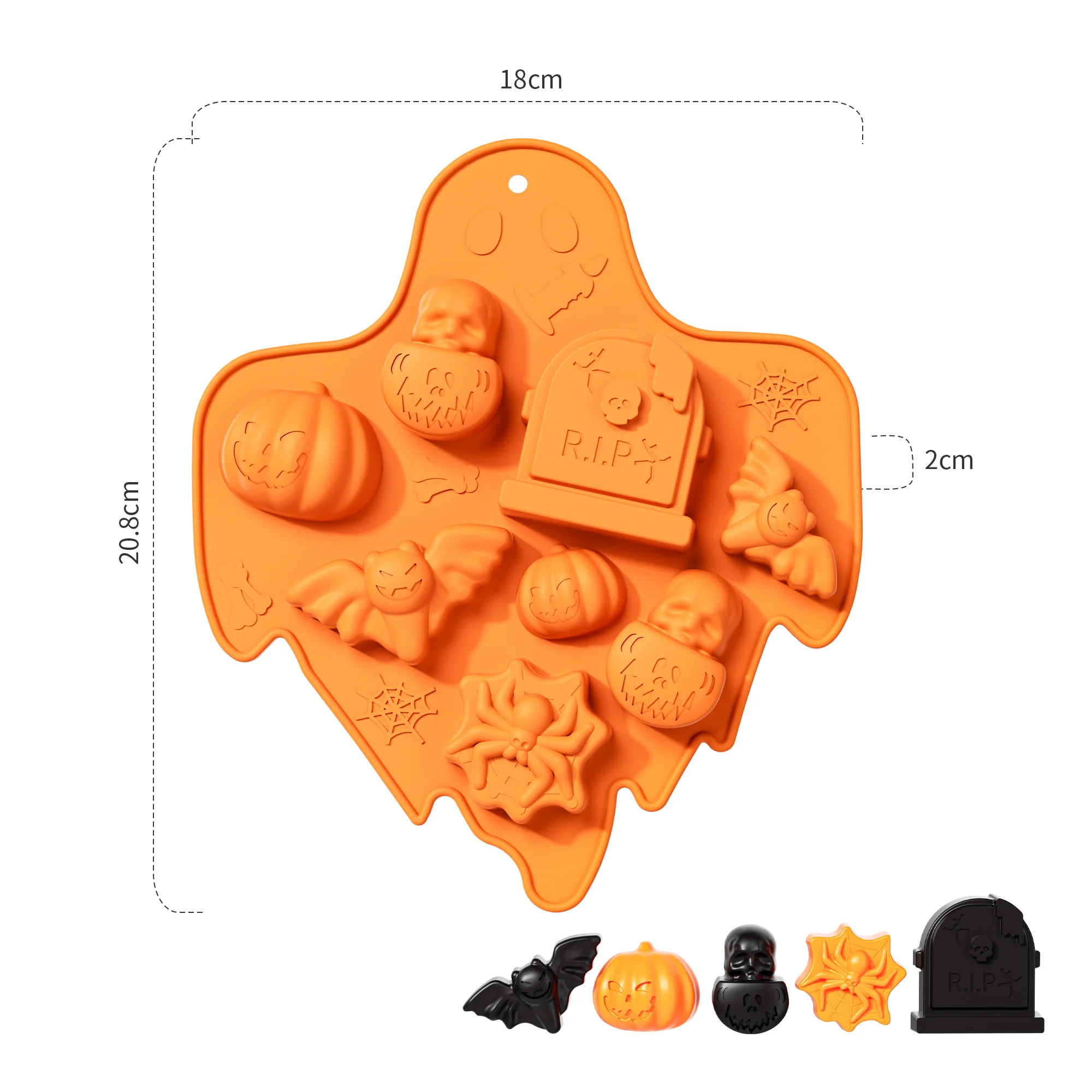 Funny 3D Halloween Shape Cake Mold for Candy,Chocolate,Muffin & Soap,Non-Stick Bat,Ghost,Baking Tray Food Grade Kitchen Supplies