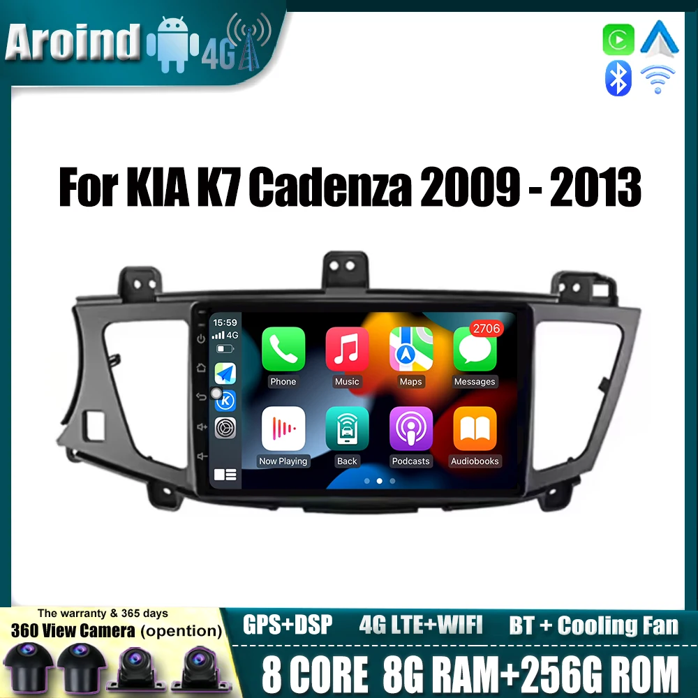 Android OS Car Radio For KIA K7 Cadenza 2009 2010 2011 2012 2013 Automotive Multimedia Player Navigation GPS QLED 9-inch Screen