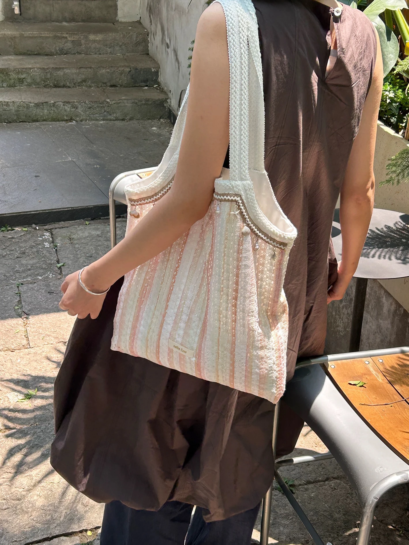

Beach Shell Vacation Canvas Bag Single Shoulder Striped Tote Bags