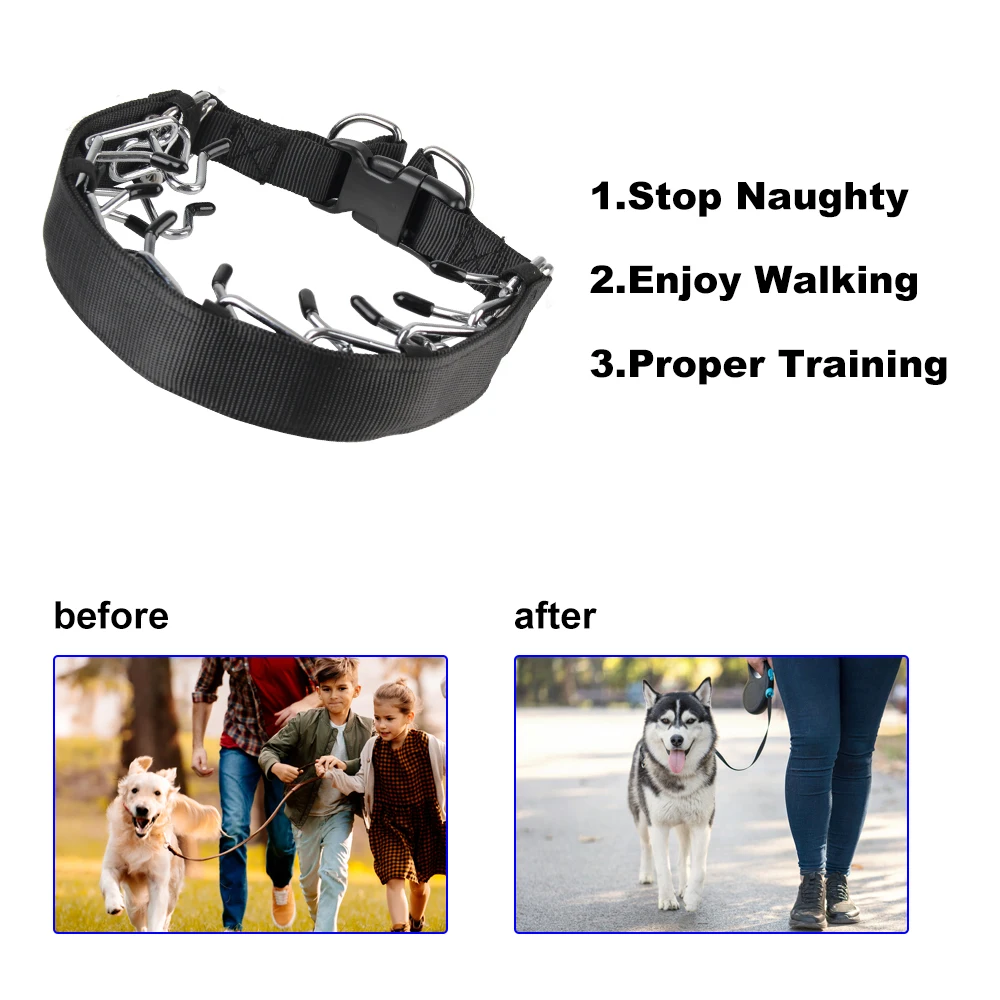 Adjustable Dog Prong Collar with Quick Release Buckle Safe Effective Training Pet Collar for Small to Large Dogs