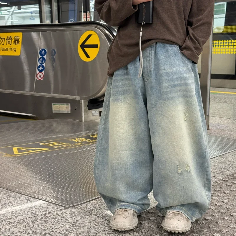 

Children's pants 2024 autumn new boys and girls loose casual Internet celebrity jeans trousers