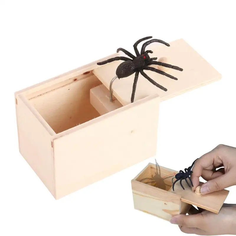 

Spider In A Box Realistic Spider Prank Toy Soft Rubber Fun Joke Scarebox Toy Handmade Wooden Box Prank Spider For Halloween