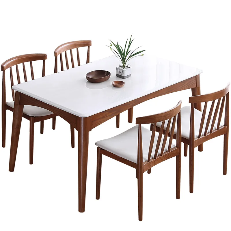 n Dining table and chair combination dining table solid wood dining table small apartment fire stone simple n