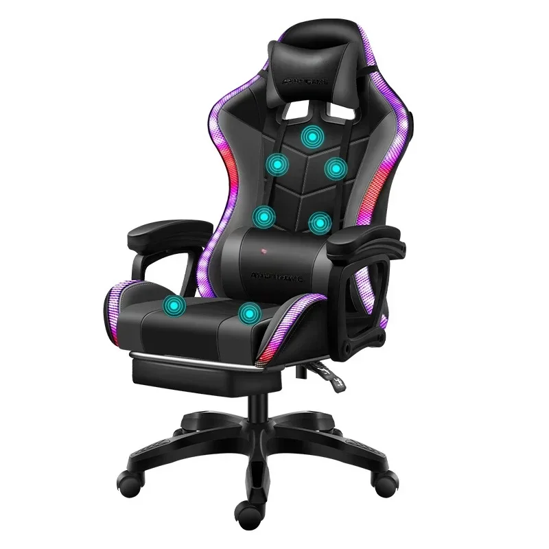 Computer PC Game Chair Gaming Pu Leather Silla Gamer Massage Racing Gaming Chair with Lights and Speakers