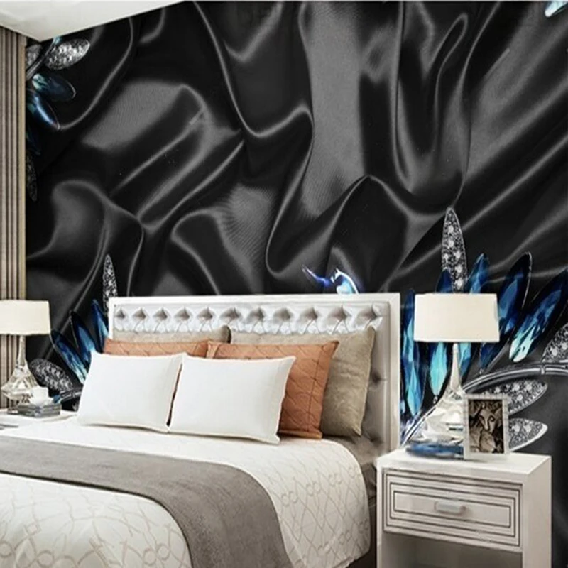 MU9130 Black noble silk satin blue jewelry swan background wall TV background wall