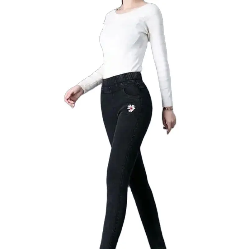 Outer Wear Leggings 2022 New Spring And Autumn Regular High Waist Jeans Women's Elastic Tight-fitting Casual Pencil Pants Women