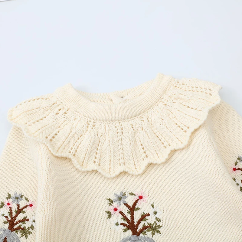 Infant Baby Girls Long Sleeve Sweet Embroider Knit Jumpsuit Spring Autumn Newborn Kids Baby Girls Clothes Rompers