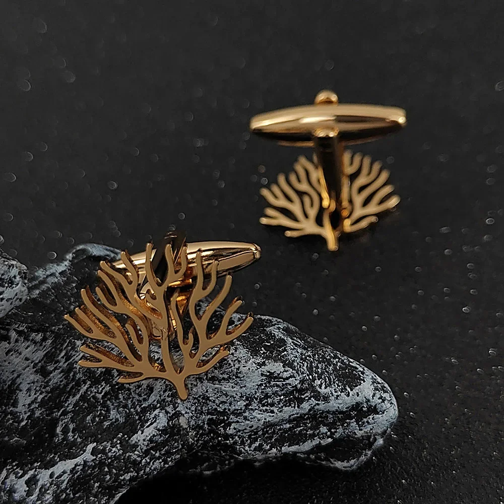 Stainless Steel Little Grass Leaf Cufflinks Lucky Leaf Mens Original Design Sleeves Buttons Jewelry Charm Shirt Cuff Links