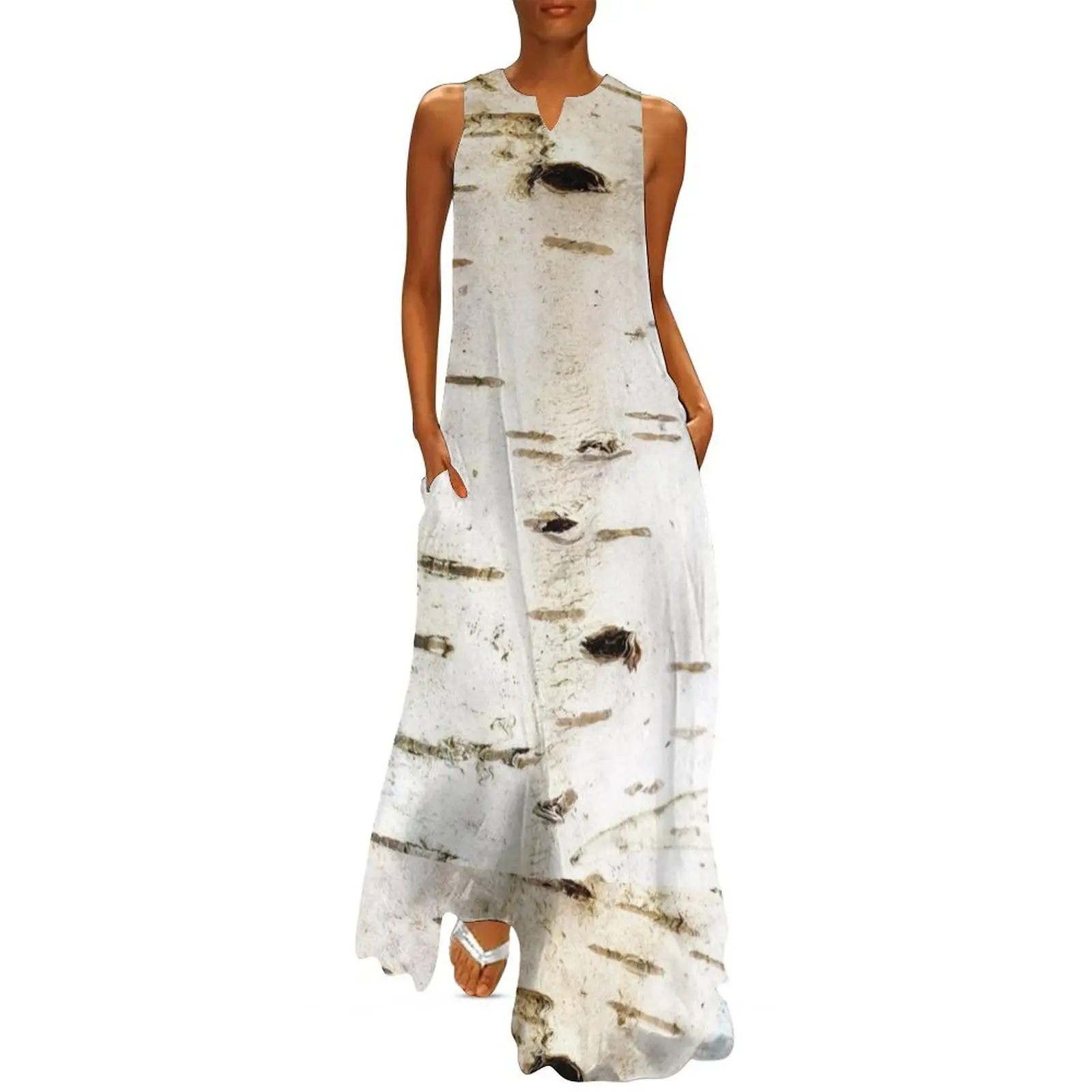 

White Birch Bark Pattern Long Dress evening dress woman Elegant gowns Dress