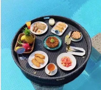 Rattan Tray Swimming Pool Floating Rattan Tray Breakfast Afternoon Tea Plate Hotel Rattan Basket