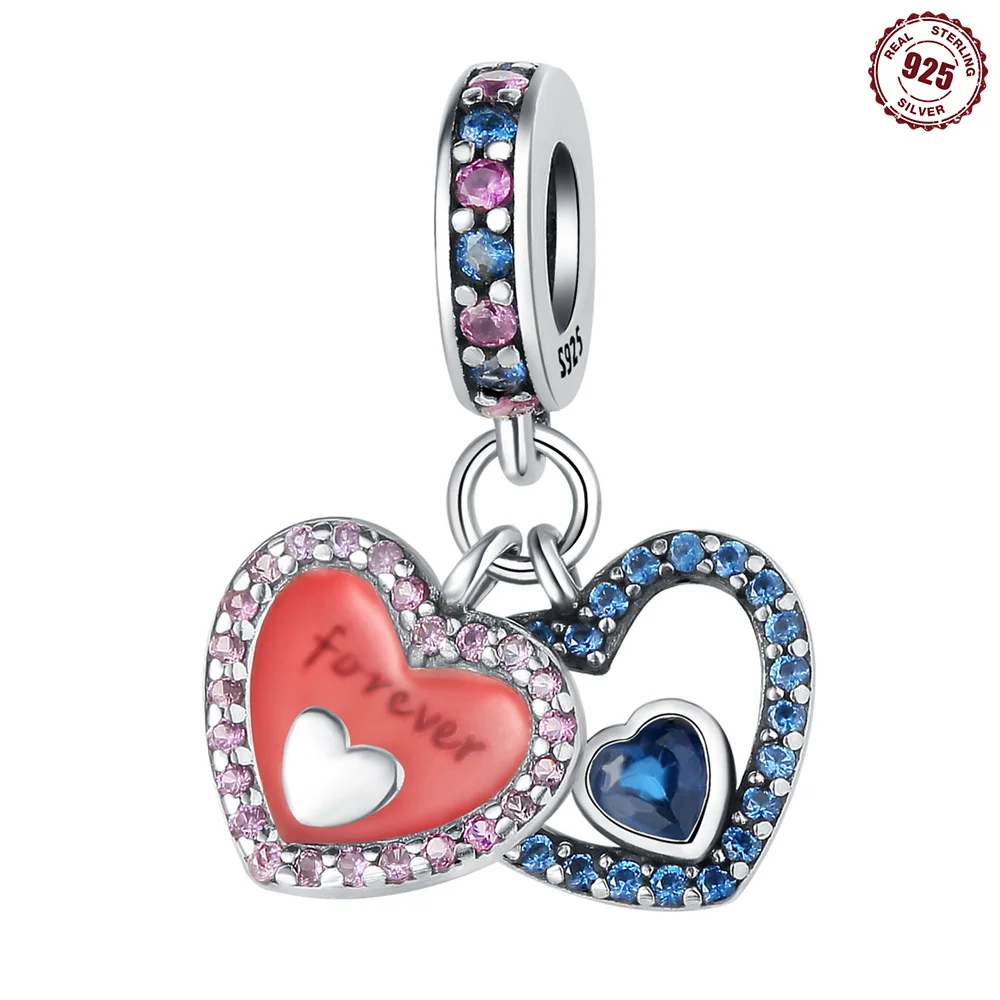 

Original 925 Sterling Silver Charms Luxury Pink Heart Blue Pendant Beads Fit Bracelet Diy Women Making Delicate Gift