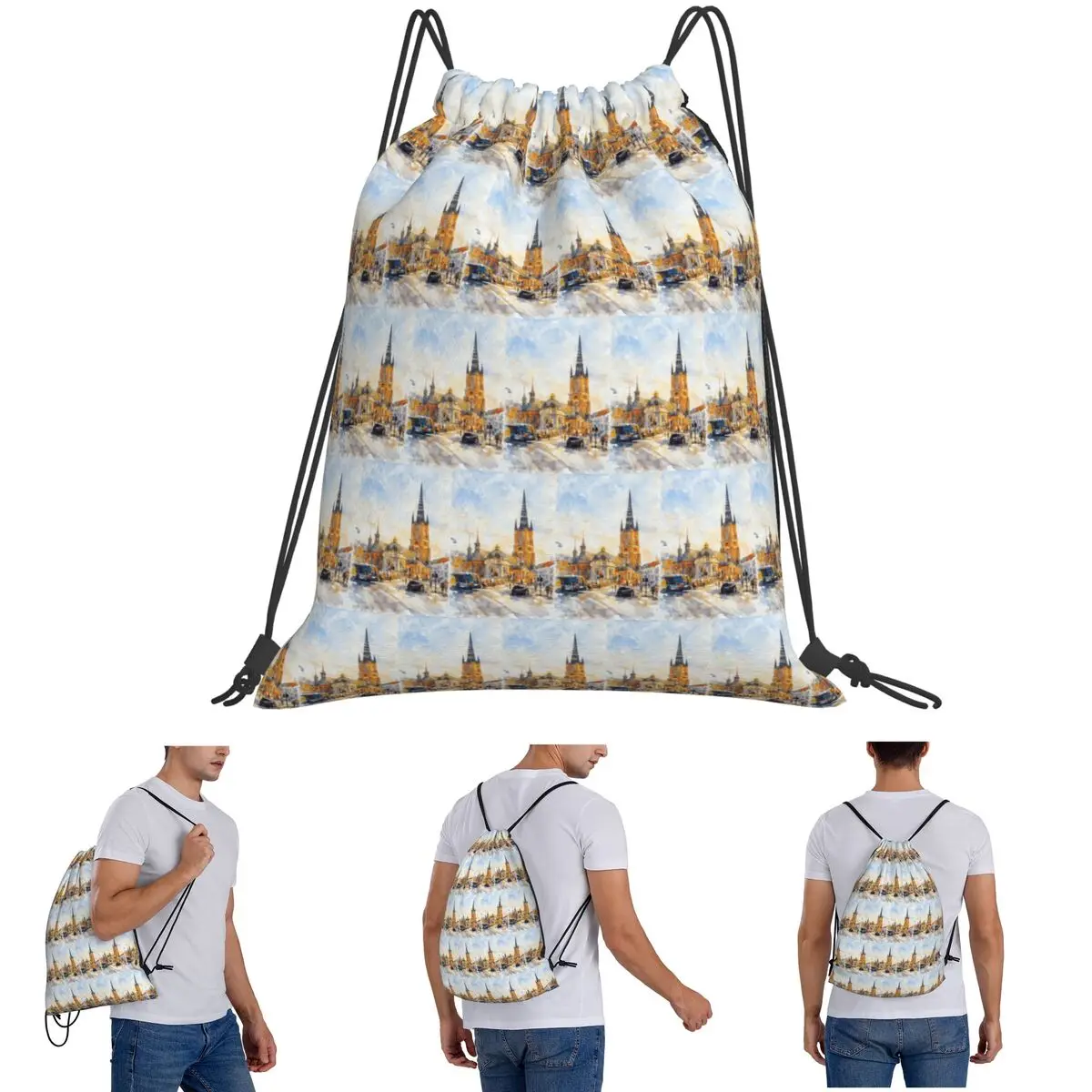 Stockholm Riddarholmen Scene Backpacks Fashion Drawstring Bags Shoes Bag Book Bags for Travel Students