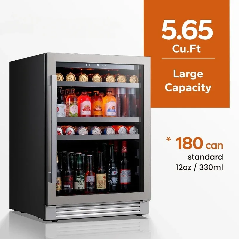 Beverage Refrigerator,180 Can 34°F -54°F Beverage Fridge,Drink Fridge Glass Door 3 LED Drink Fridge Built in Or Freestanding